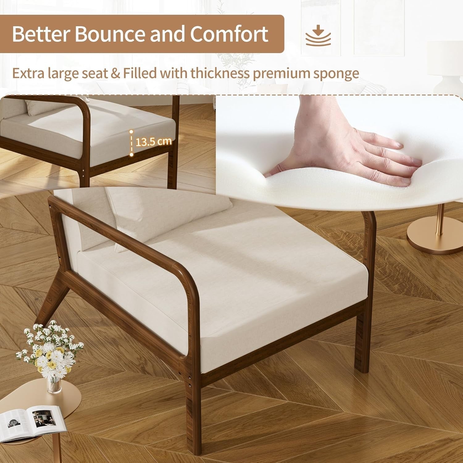 Wide Seat Accent Armchair with Lumbar Pillow, Retro Lounge Sofa Chair