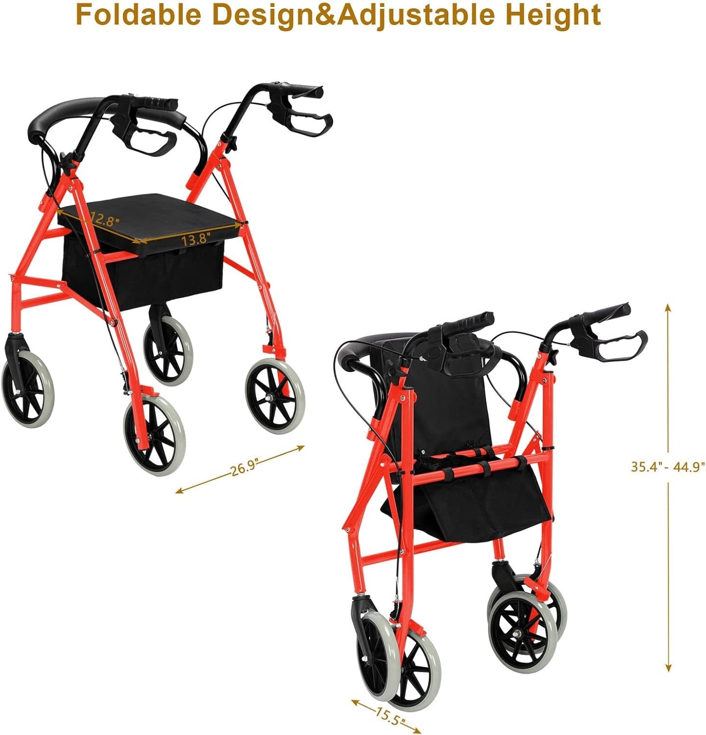 All Terrain Rollator Walker with Seat Folding Lightweight 8” Wheels