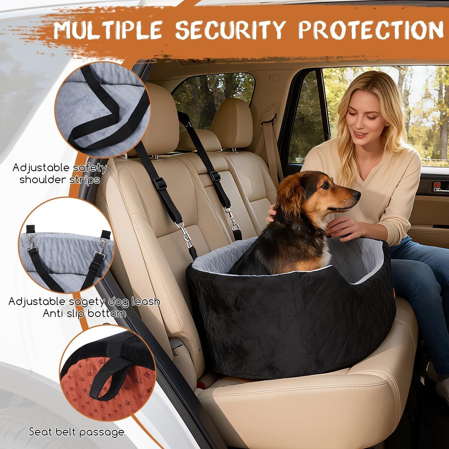 Medium Dog Car Booster Seat Travel Bed Washable Non Slip 50lbs