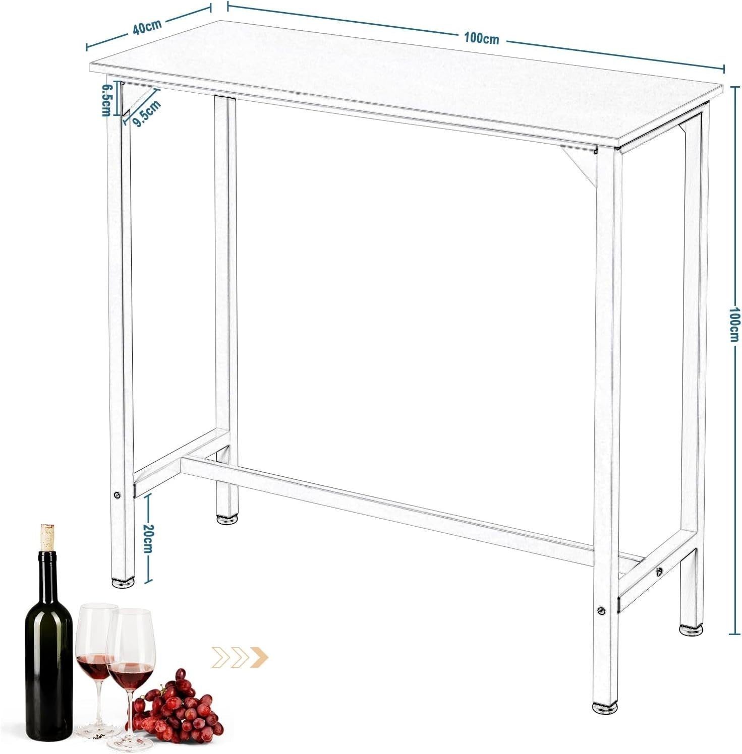 High Console Table Narrow Bar Table 100x40x100cm Durable Metal Frame
