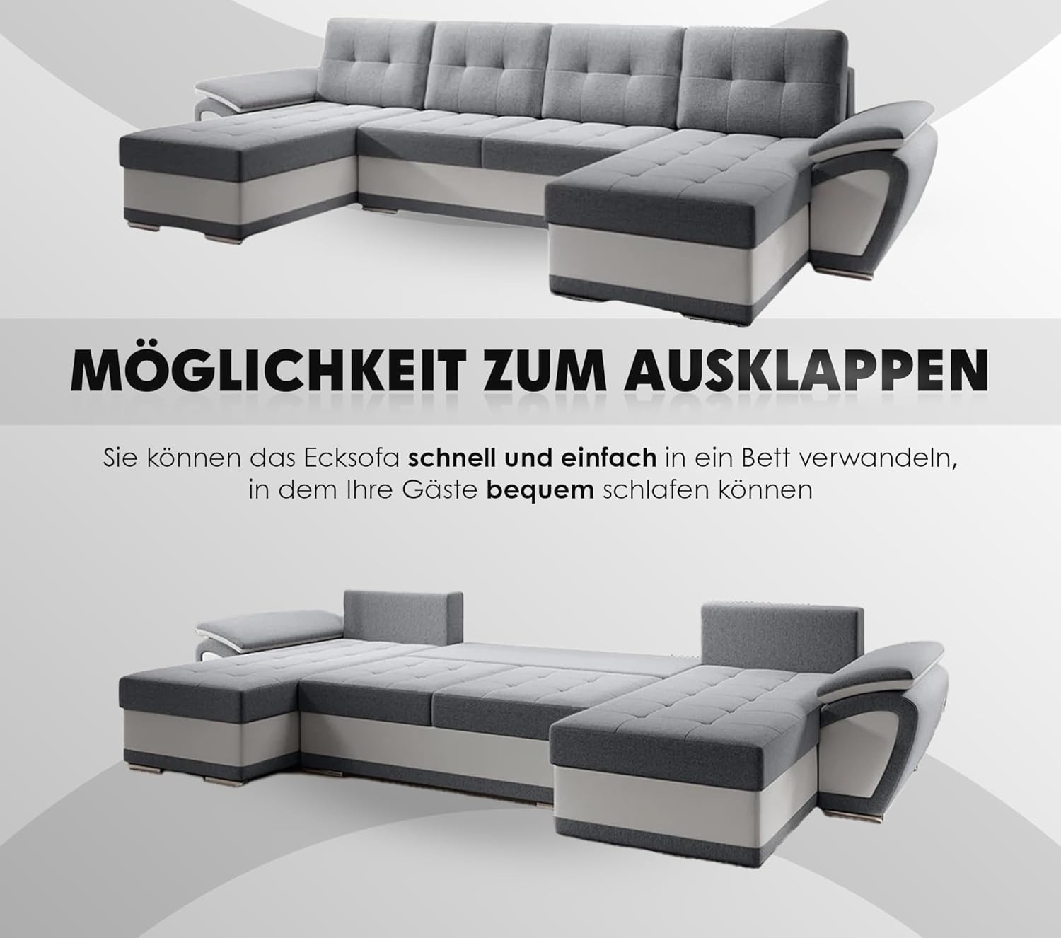 U Shaped Sofa Bed with Storage Box Modern Corner Sleeper Couch Turquoise