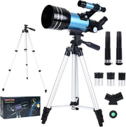 70mm Astronomy Refractor Telescope for Kids & Adults with Tripod - Blue
