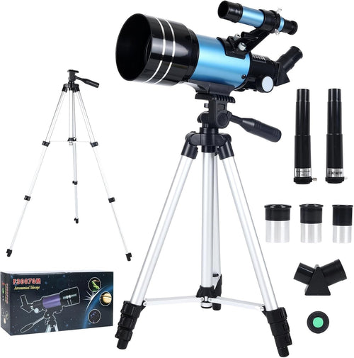 70mm Astronomy Refractor Telescope for Kids & Adults with Tripod - Blue