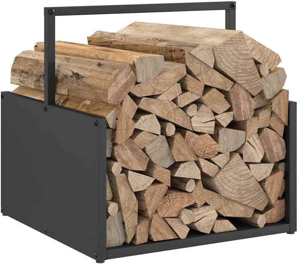 Firewood Log Rack Metal Storage Holder Indoor Outdoor Black 40x40x40cm