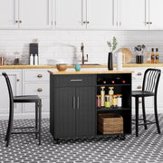 Rolling Kitchen Island Cart with Large Storage Cabinet & Towel Rack, Black