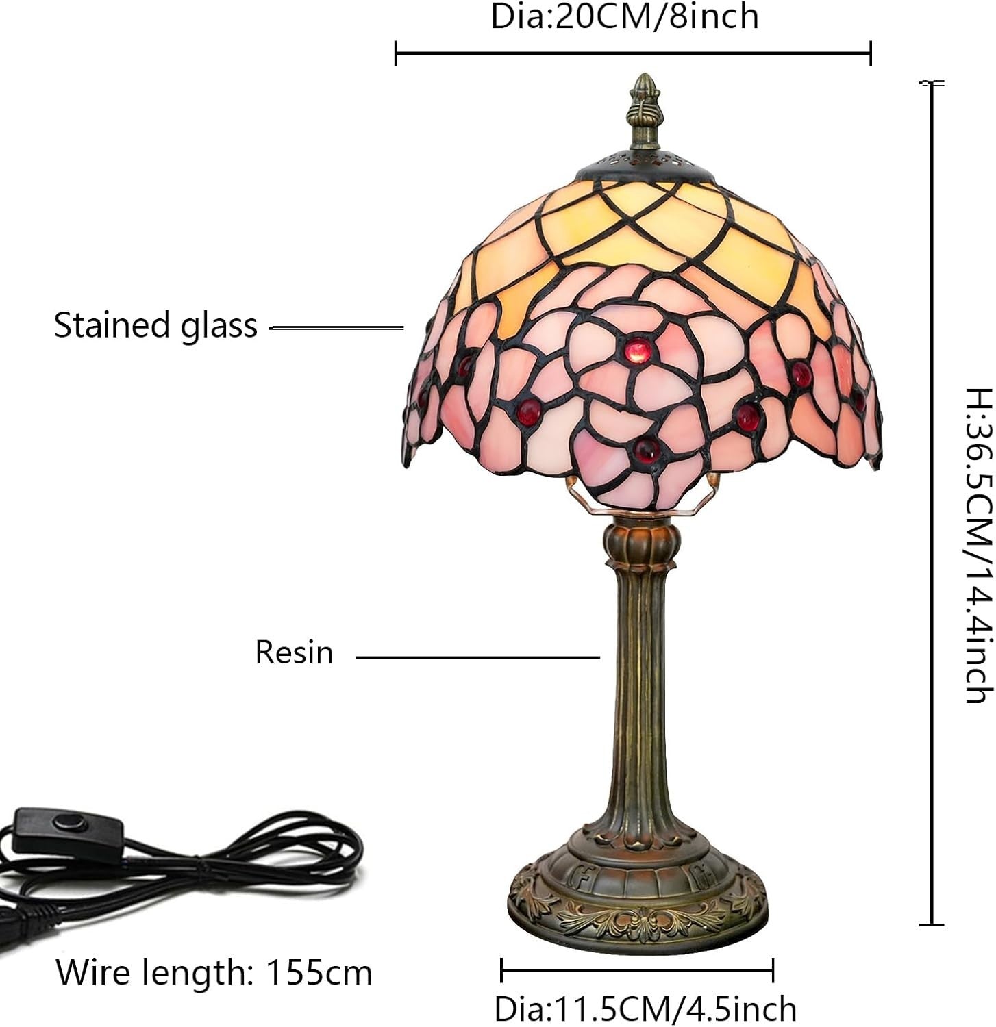 Stained Glass Tiffany Table Lamp Cherry Blossom 8x14 Inch Desk Light