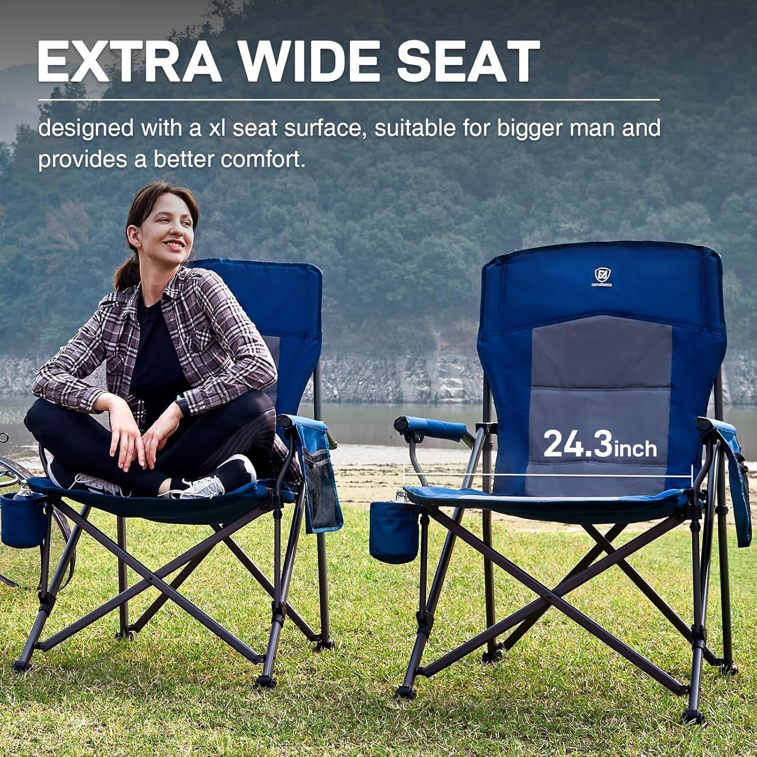 Heavy Duty Folding Camping Chair XL 230kg Portable Outdoor Seat Blue