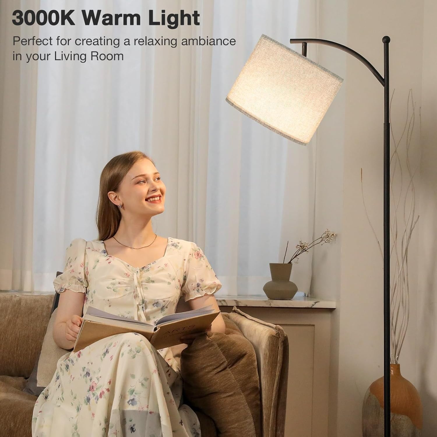 White Floor Lamp 60in Standing Lamp 3 Color Temperatures Foot Switch 9W