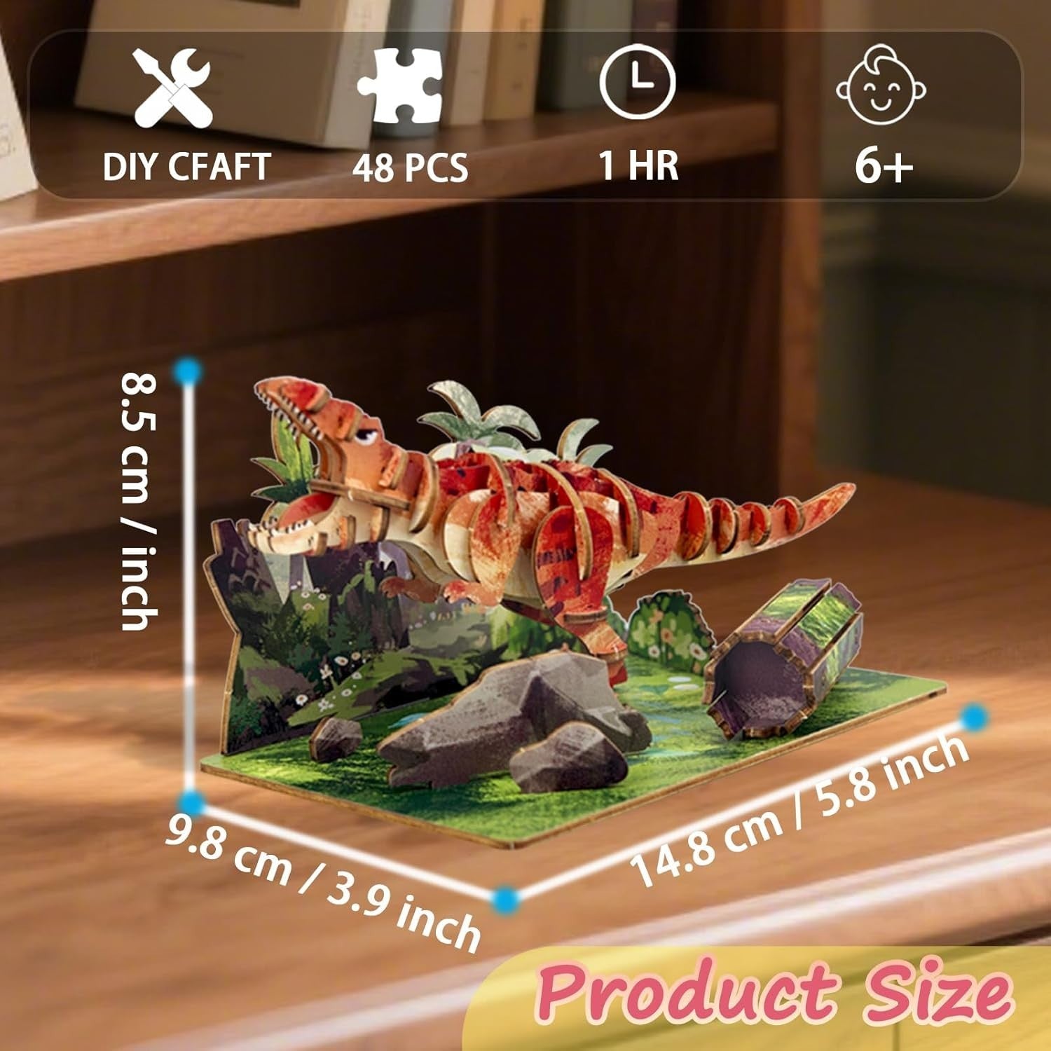 3D Wooden T-Rex Dinosaur Puzzle Kit for Kids - Educational & Handmade