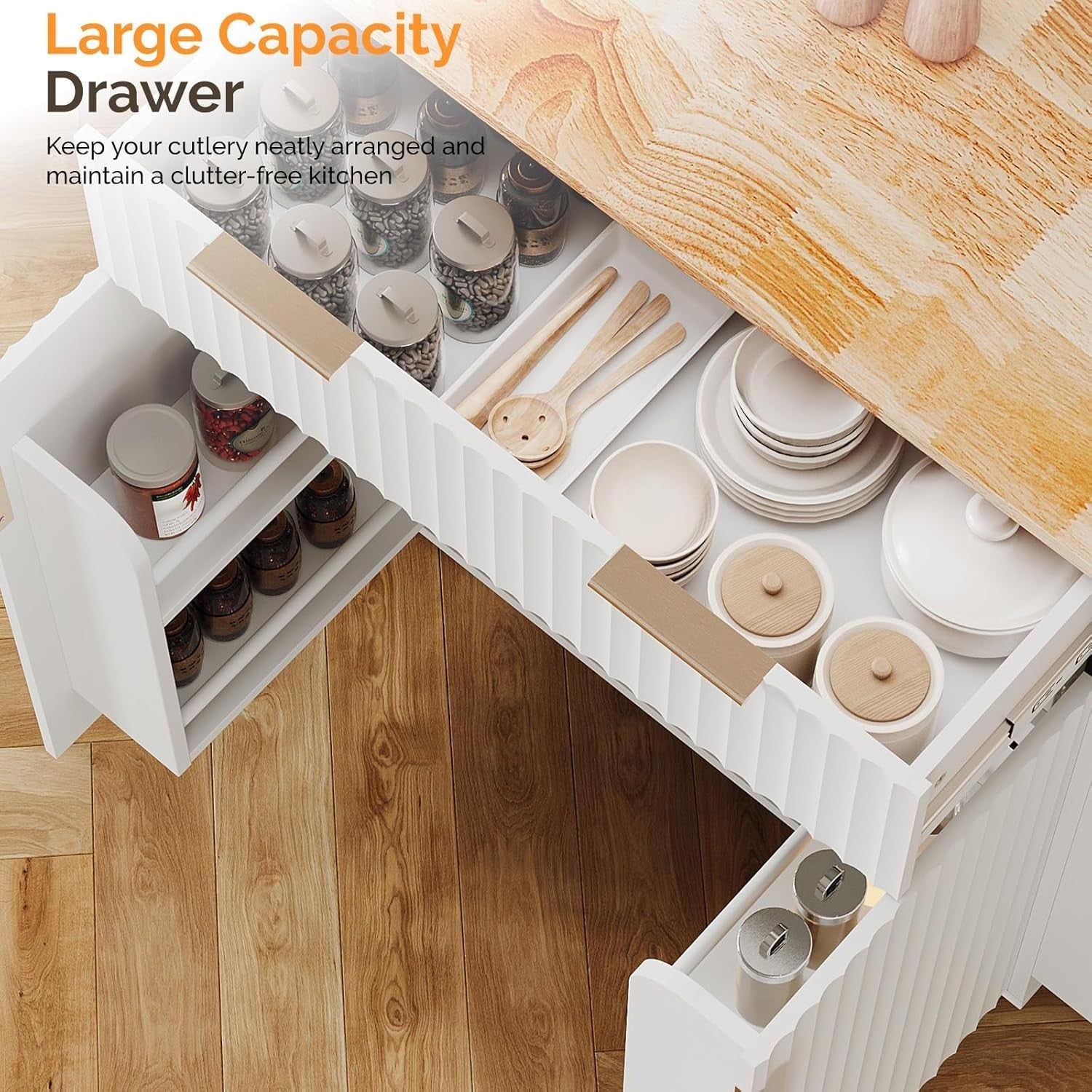 80cm White Rolling Kitchen Island Folding Table Storage Cart