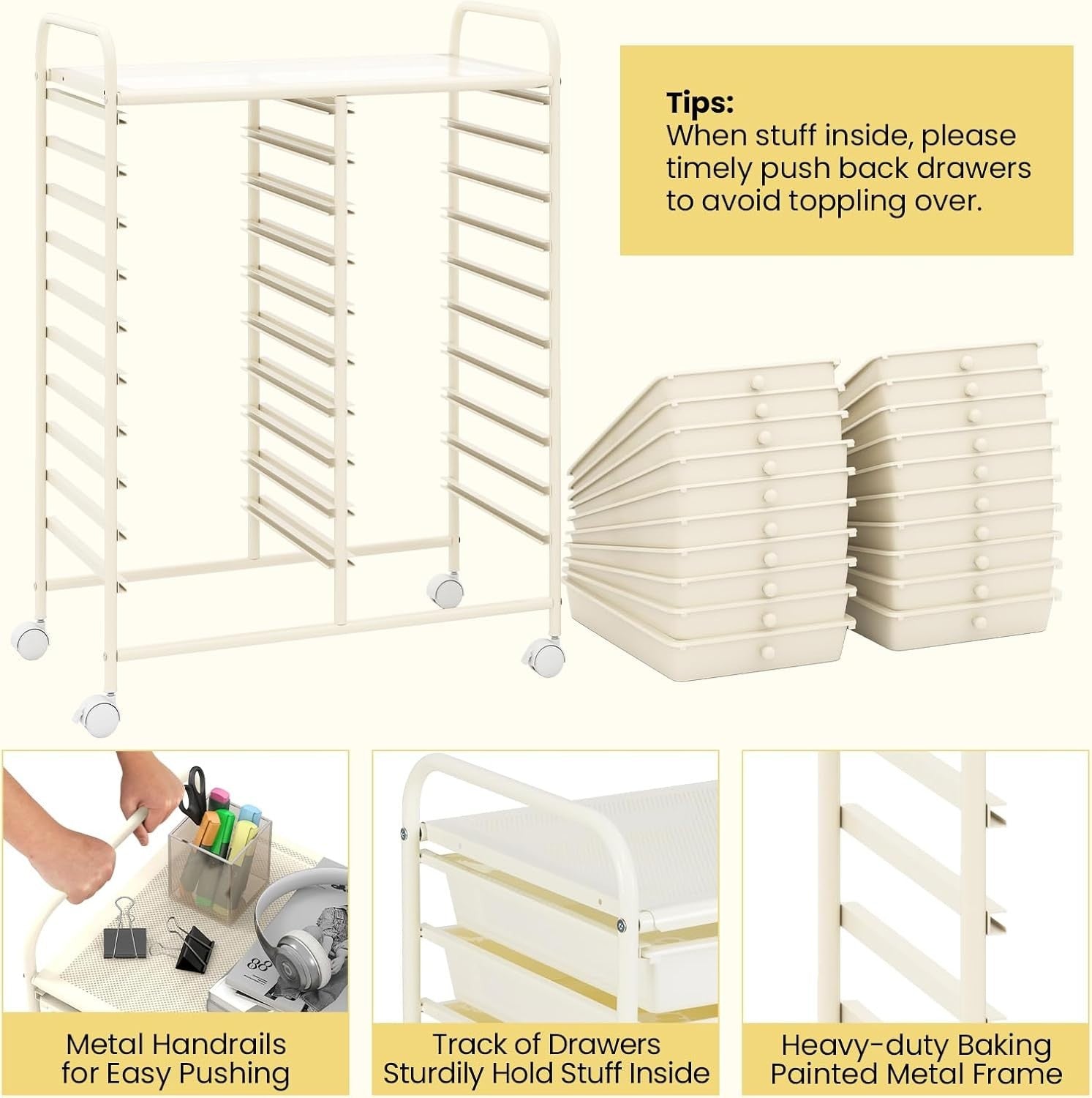 20 Drawer Rolling Storage Trolley Mobile Organiser Cart with Wheels