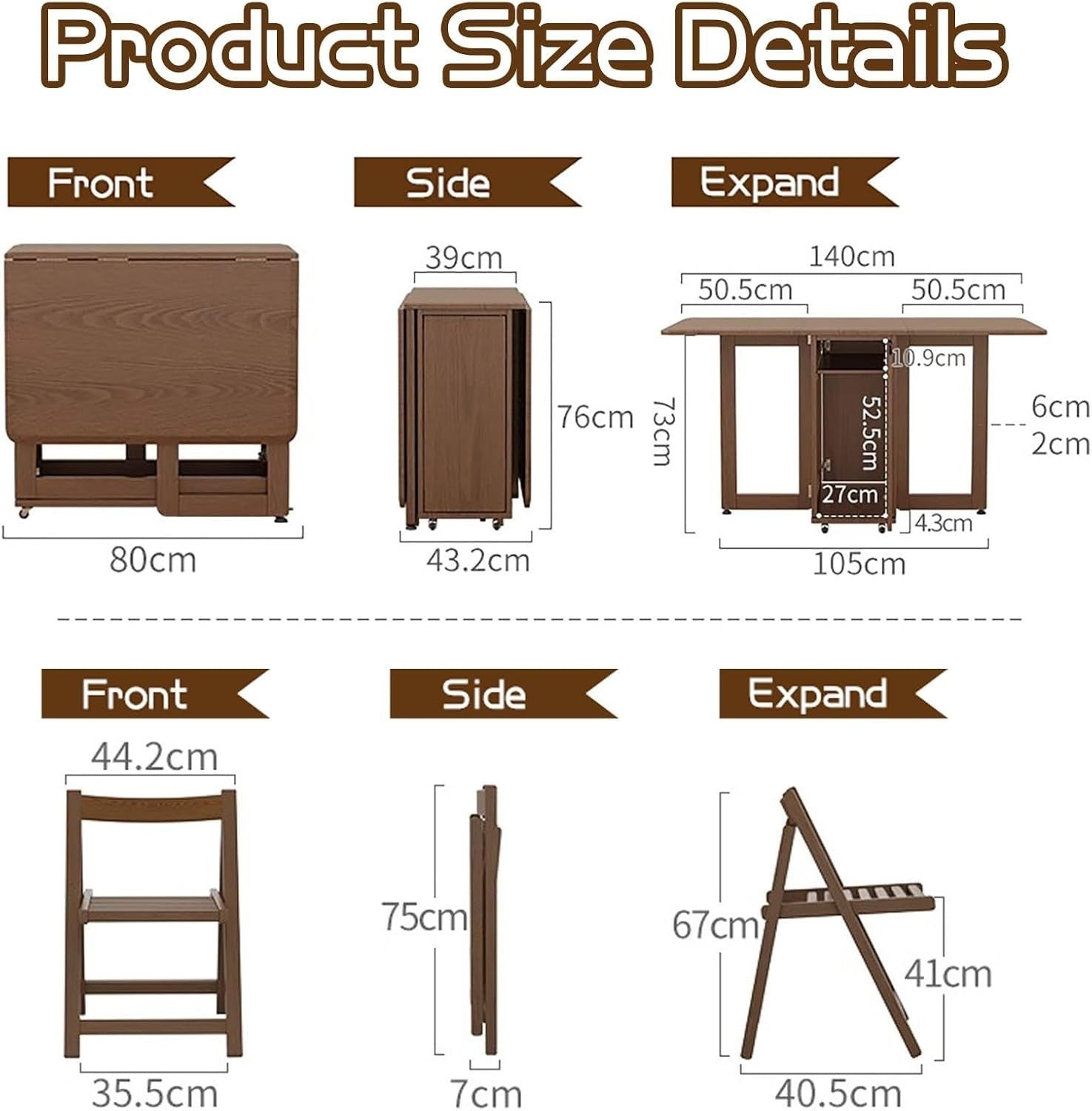 Oak Folding Butterfly Dining Table Set with Hidden Chair Storage – Wood