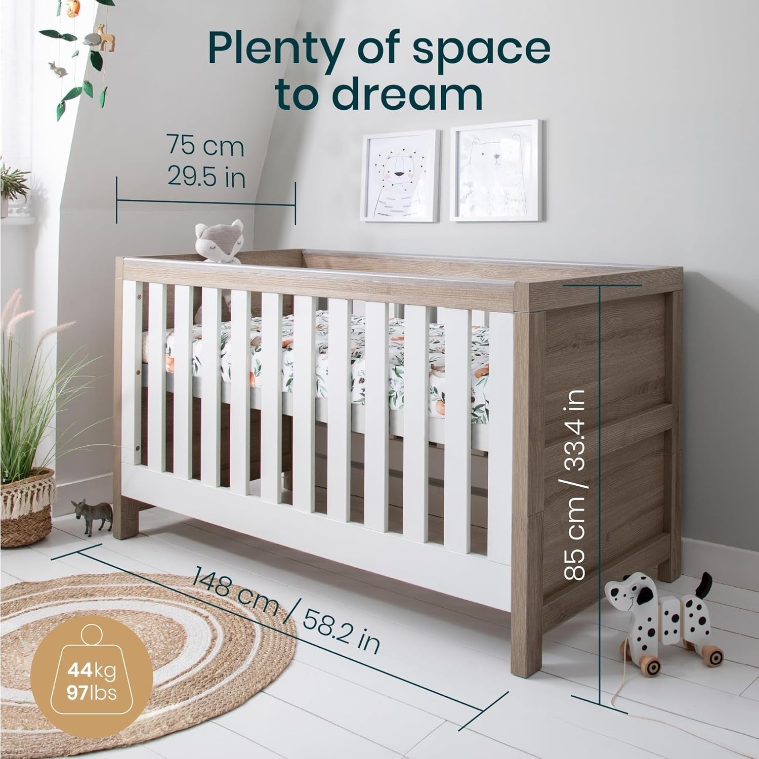 3in1 Wooden Baby Cot Bed Toddler Day Bed Adjustable Rails Oak White 140x70