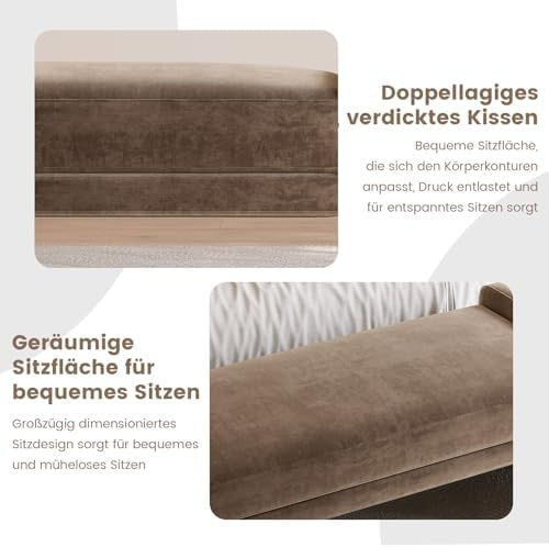 Brown Upholstered Ottoman Bench with Storage Padded Seat 118x51x49.8cm