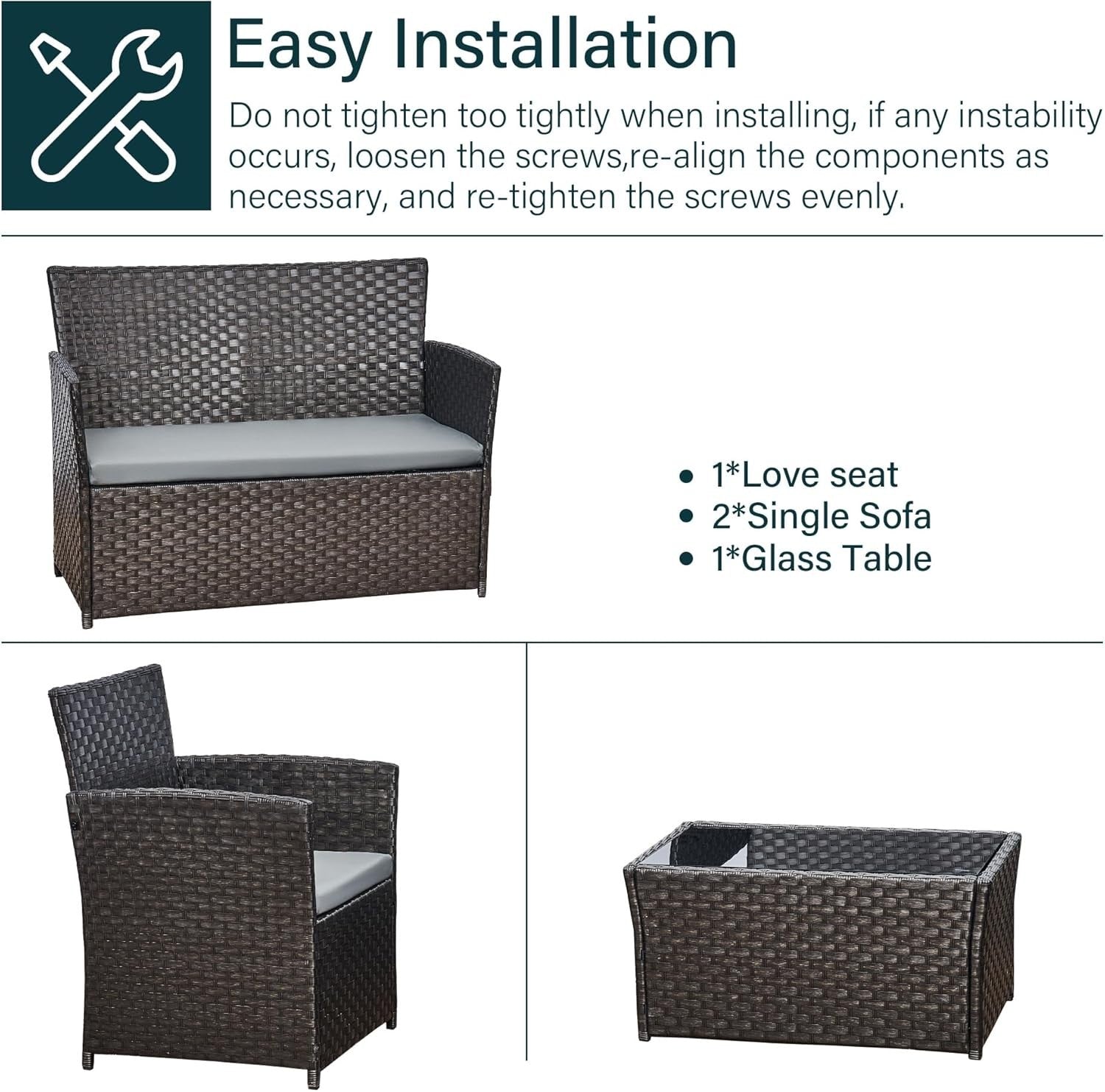 4-Seater Rattan Garden Patio Set | Outdoor PE Wicker Chairs & Glass Table