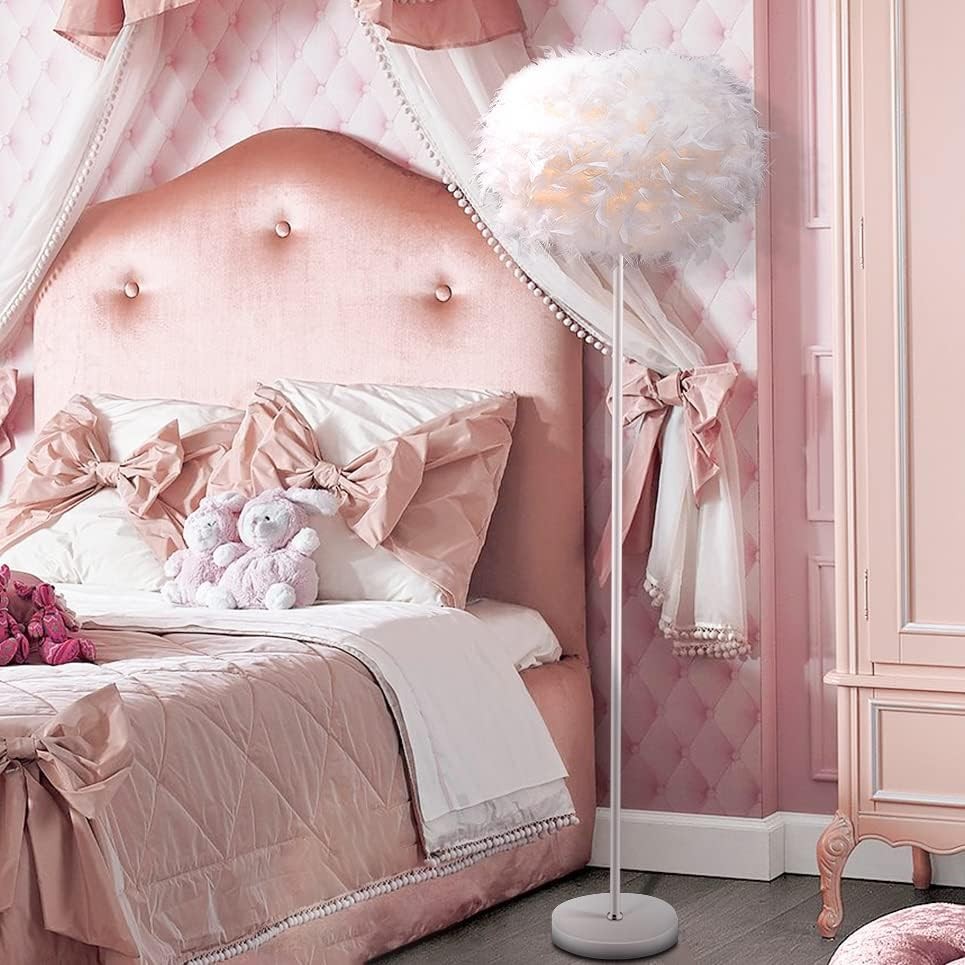 Feather Floor Lamp White Standing Light E27 Modern Bedroom Living Room