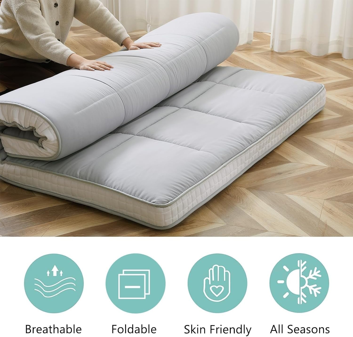10cm Thick Japanese Floor Mattress Foldable Tatami Guest Bed with Storage Bag