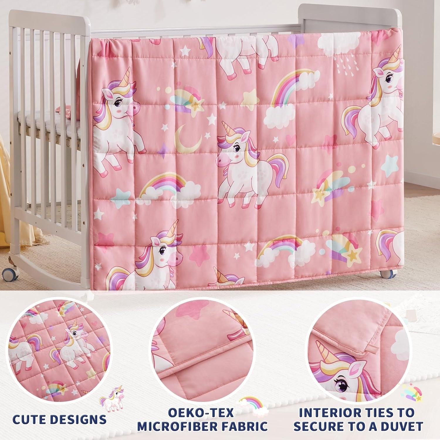 Kids Weighted Blanket 36"x48", 3lbs Pink Unicorn Breathable Glass Beads