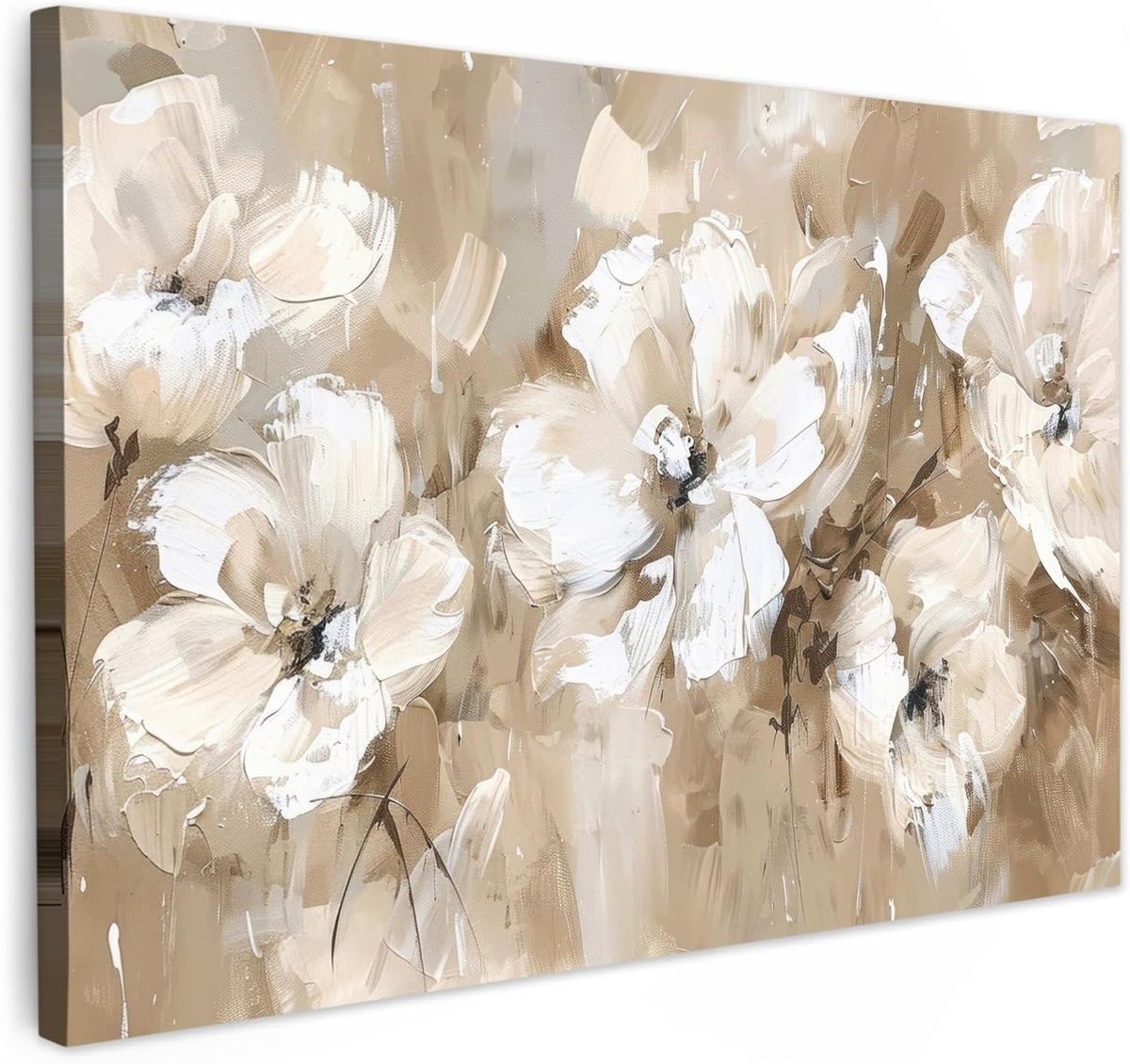 Beige Floral Canvas Wall Art 60x40cm Framed Modern