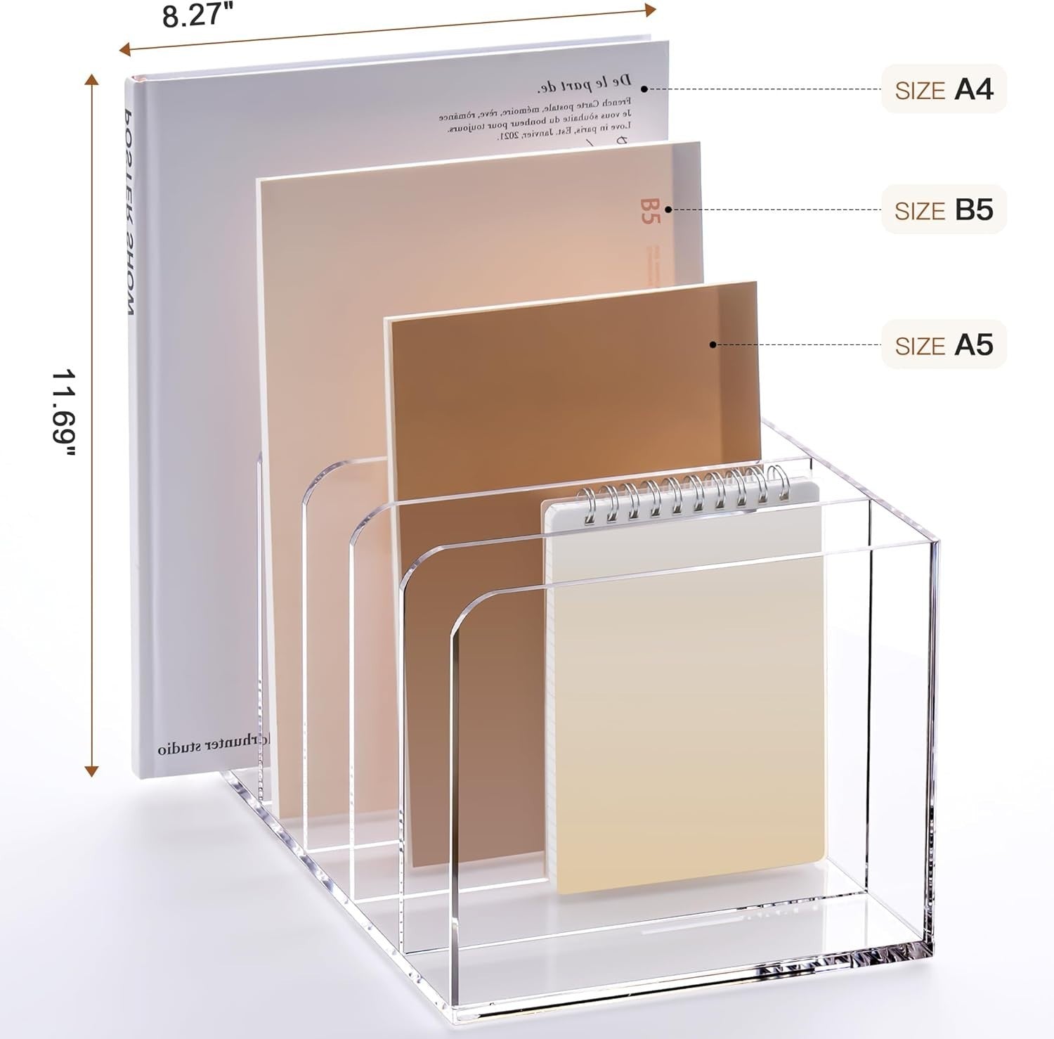 Clear Acrylic Desk File Organizer 5 Compartments Magazine Folder Rack