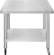 Stainless Steel Mobile Prep Table 160kg Kitchen Work Bench 90x76 Shelf Wheels
