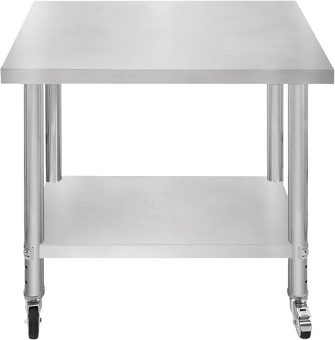 Stainless Steel Mobile Prep Table 160kg Kitchen Work Bench 90x76 Shelf Wheels