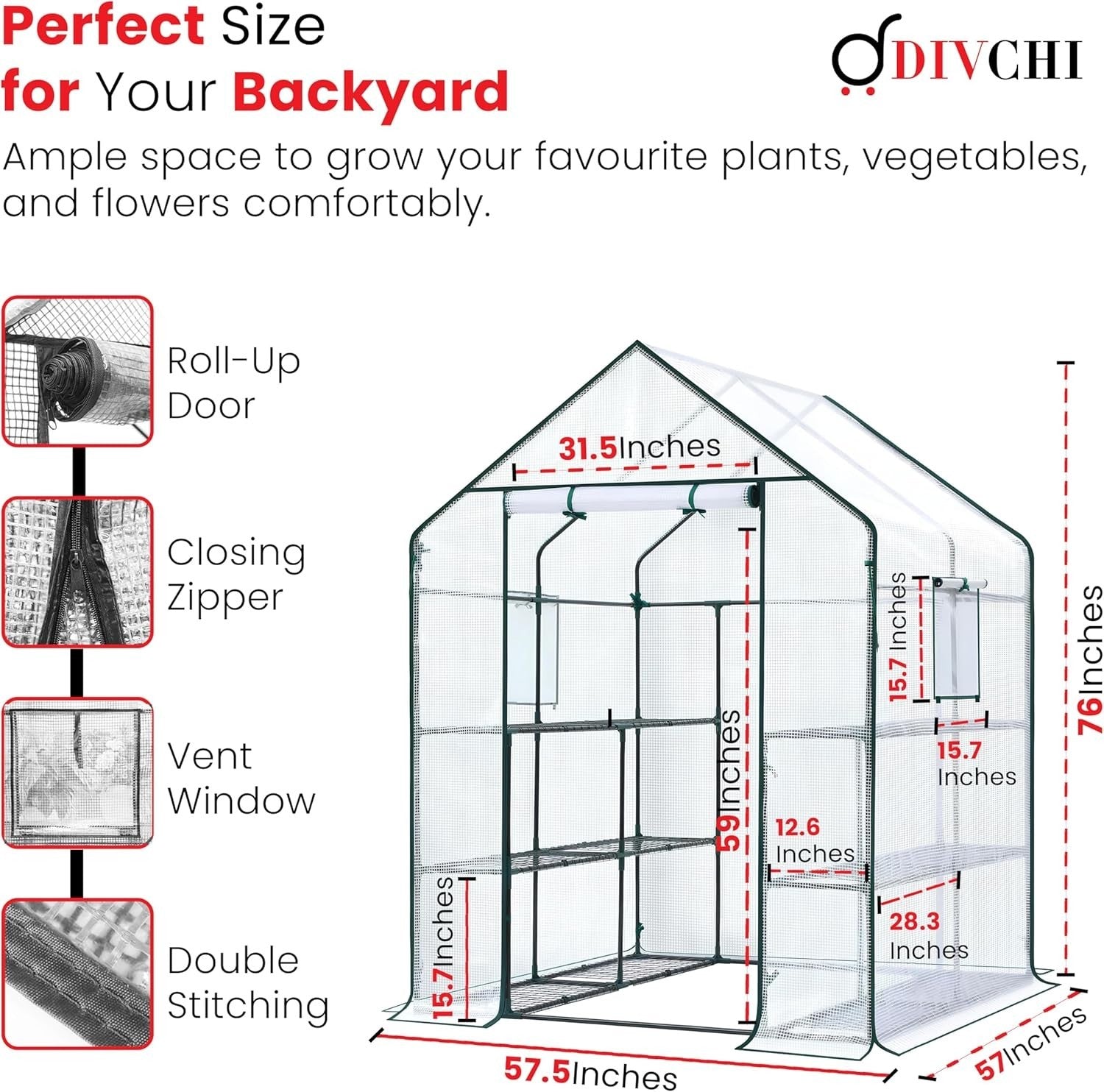 Walk-In Greenhouse 3 Tier 6 Shelves | Heavy Duty PVC Garden Growhouse