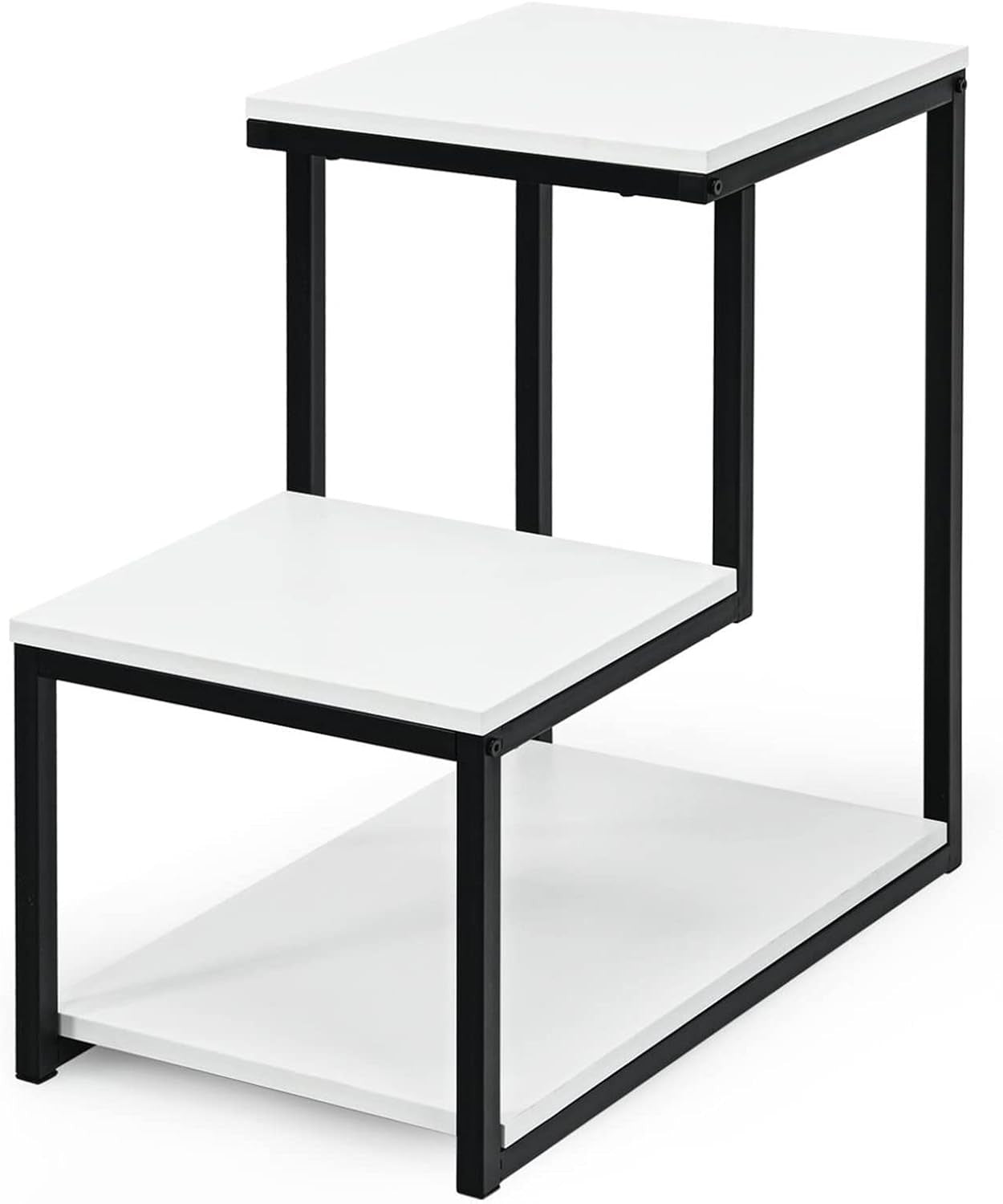 Modern 3-Tier Ladder Side Table with Storage Shelf – Slim Metal Frame Bedside Un