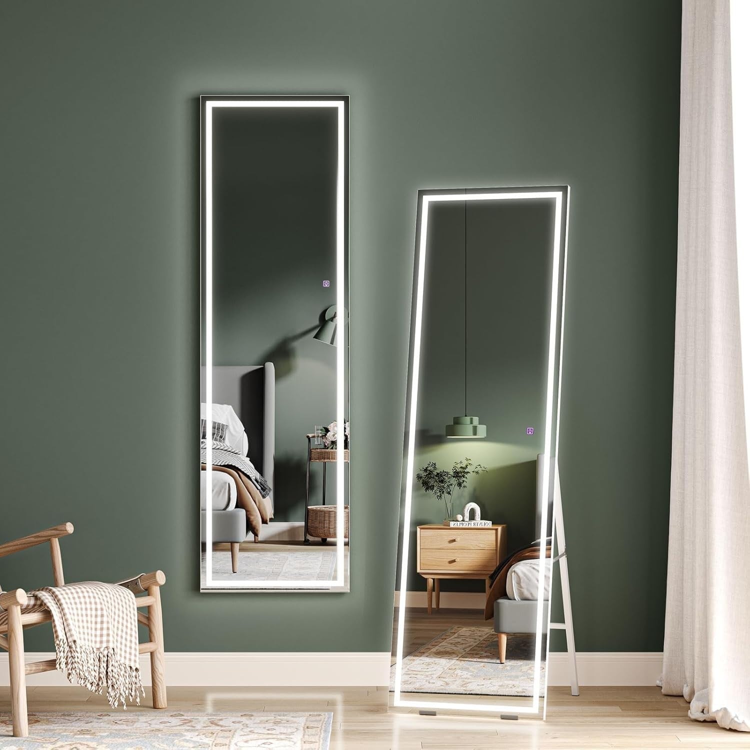 LED Full Length Mirror 140x40cm Wall Leaner with 3-Colour Touch Lights