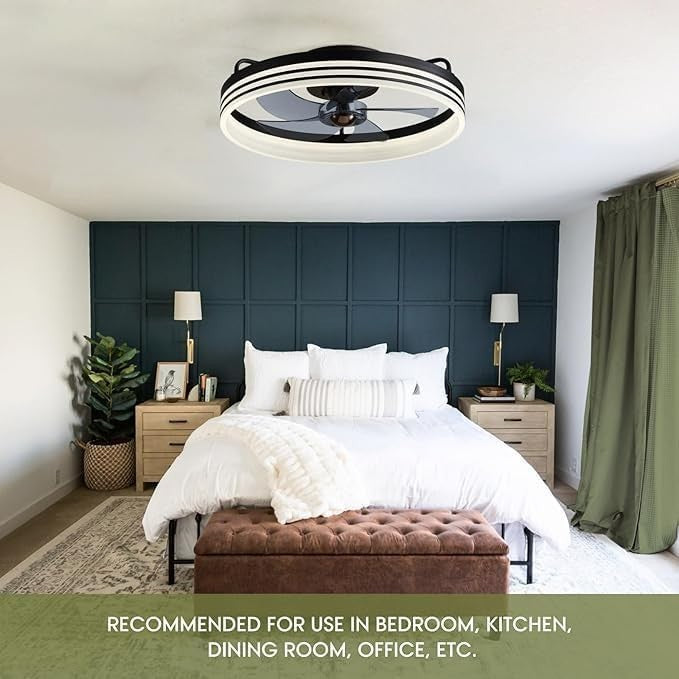 50cm Modern Black Ceiling Fan Light with Remote & App, 6 Speeds, Dimmable LED