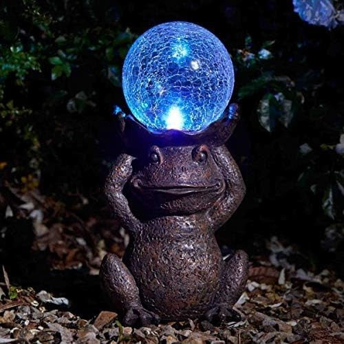 Solar Frog Garden Ornament with Colour Changing LED Globe Outdoor Statue 40cm