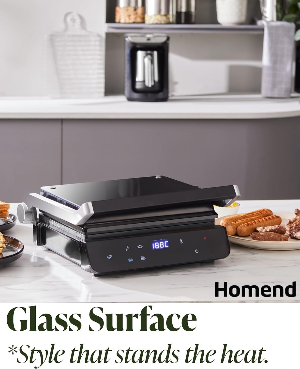 2000W Indoor Electric Grill Press | Non-Stick Plates, LED Timer, 180° Open BBQ