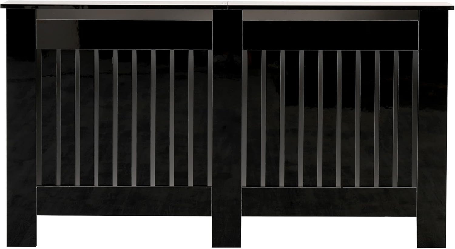 Large High Gloss Black Radiator Cover MDF Slatted Modern Cabinet Heating Unit