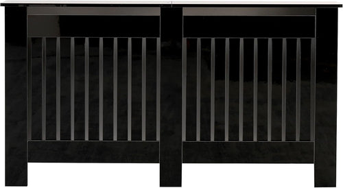 Large High Gloss Black Radiator Cover MDF Slatted Modern Cabinet Heating Unit