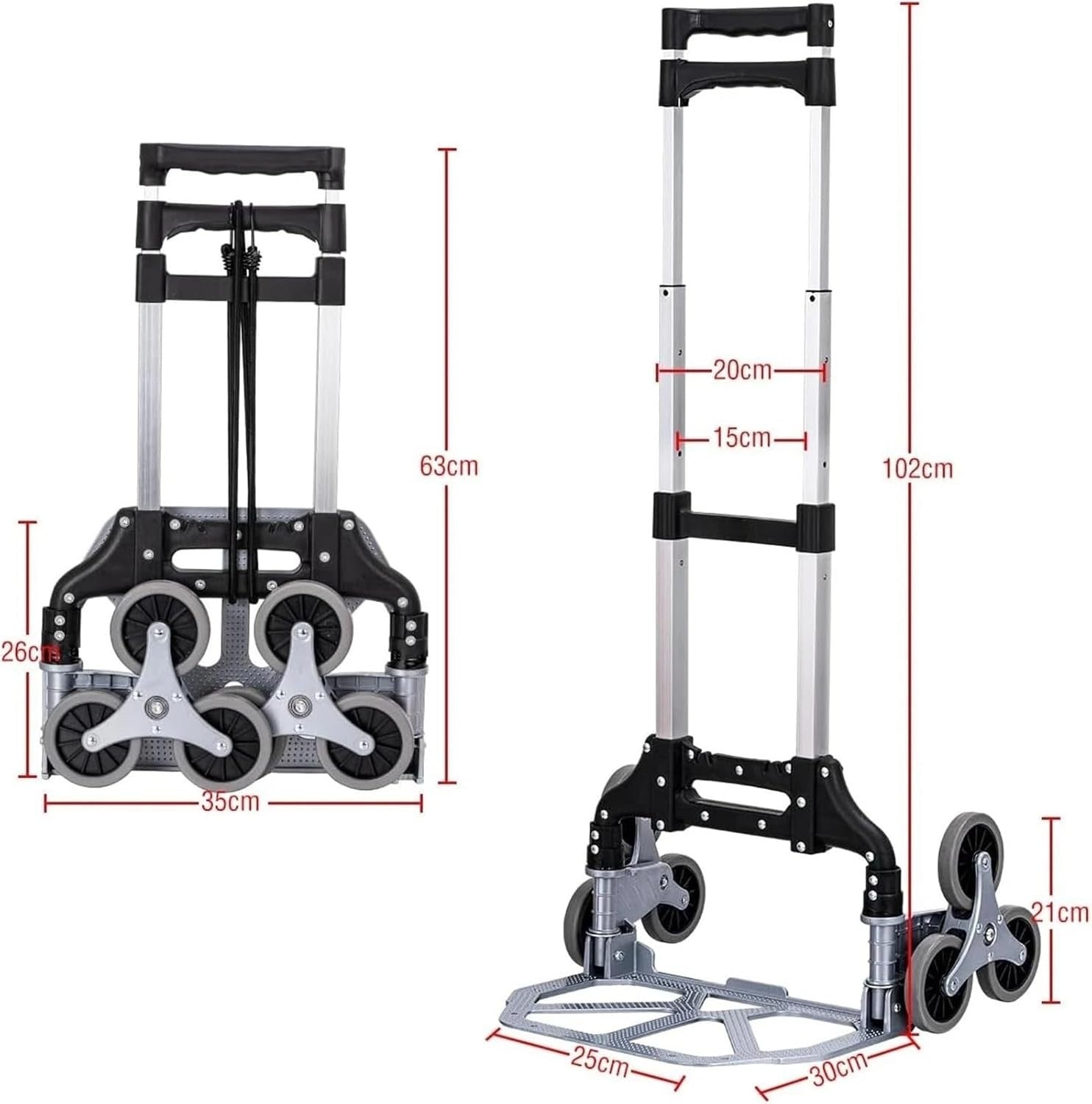 75kg Stair Climbing Hand Truck Folding Aluminium 6 Wheel Cart