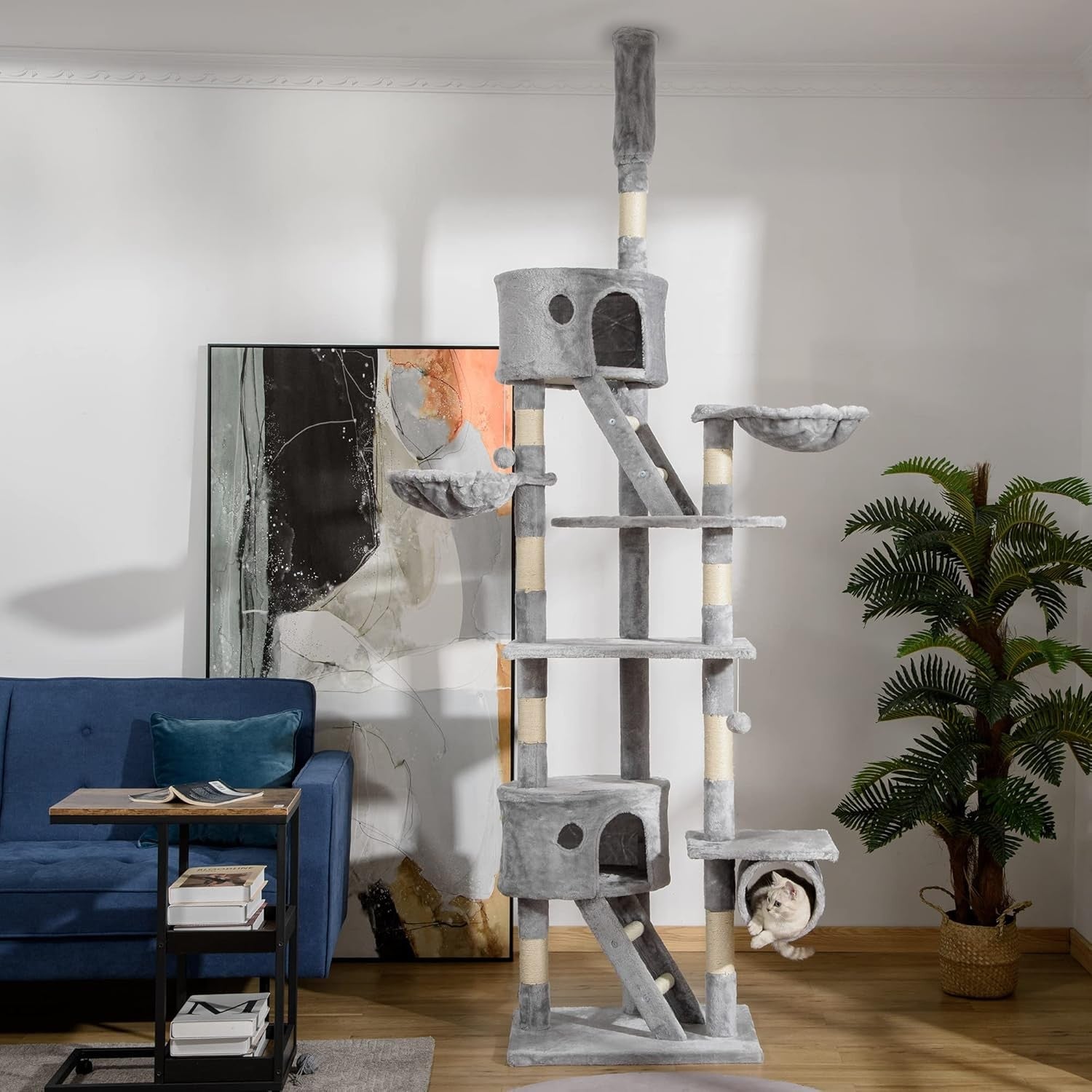 Floor to Ceiling Cat  260cm Adjustable Tower with Hammocks Scratching Posts