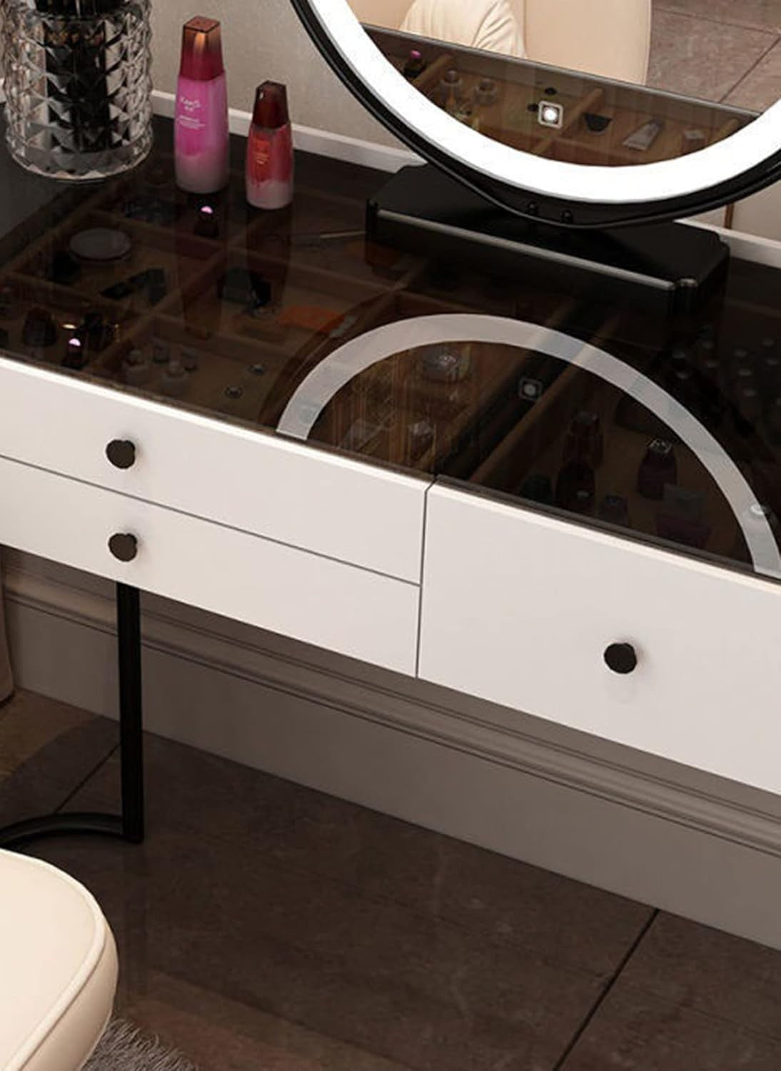 Makeup Vanity Dressing Table w/ LED Light Mirror, 2 Drawers, Stool, Wood/Metal