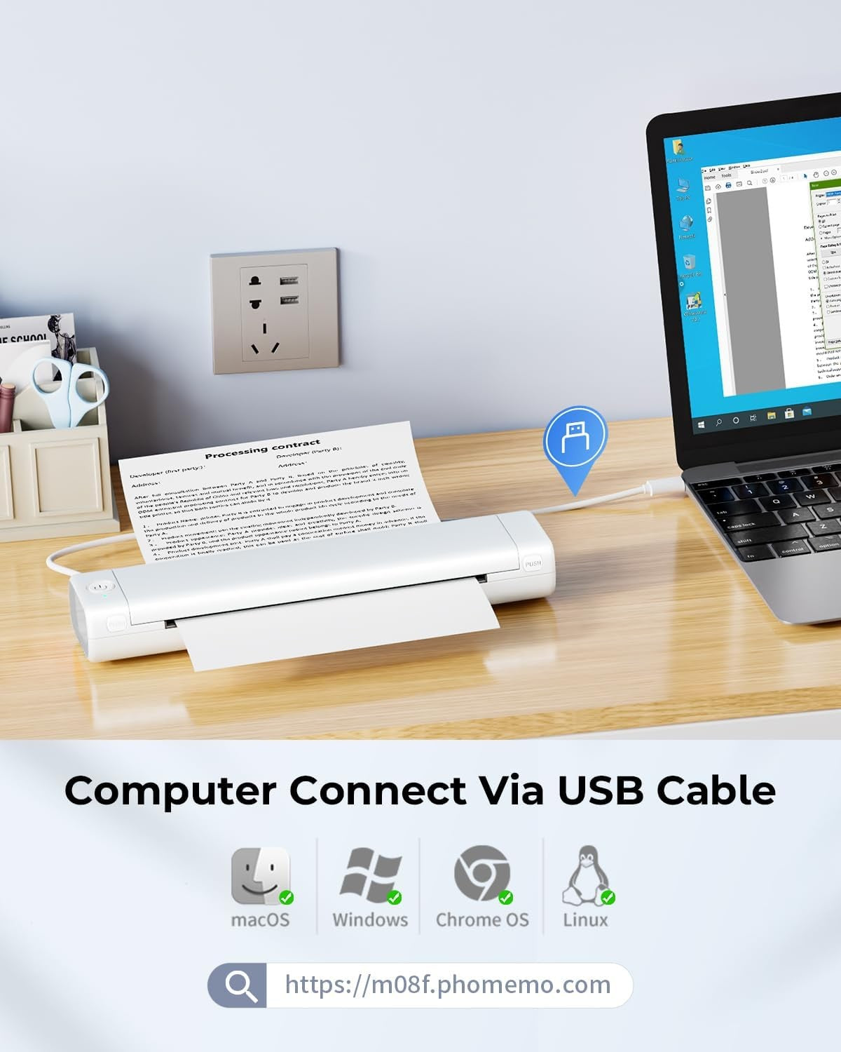 A4 Portable Thermal Printer Bluetooth Wireless Inkless White