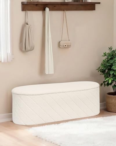 White Oval Storage Ottoman Bench 3-in-1 Footrest Seat 110x38x38cm