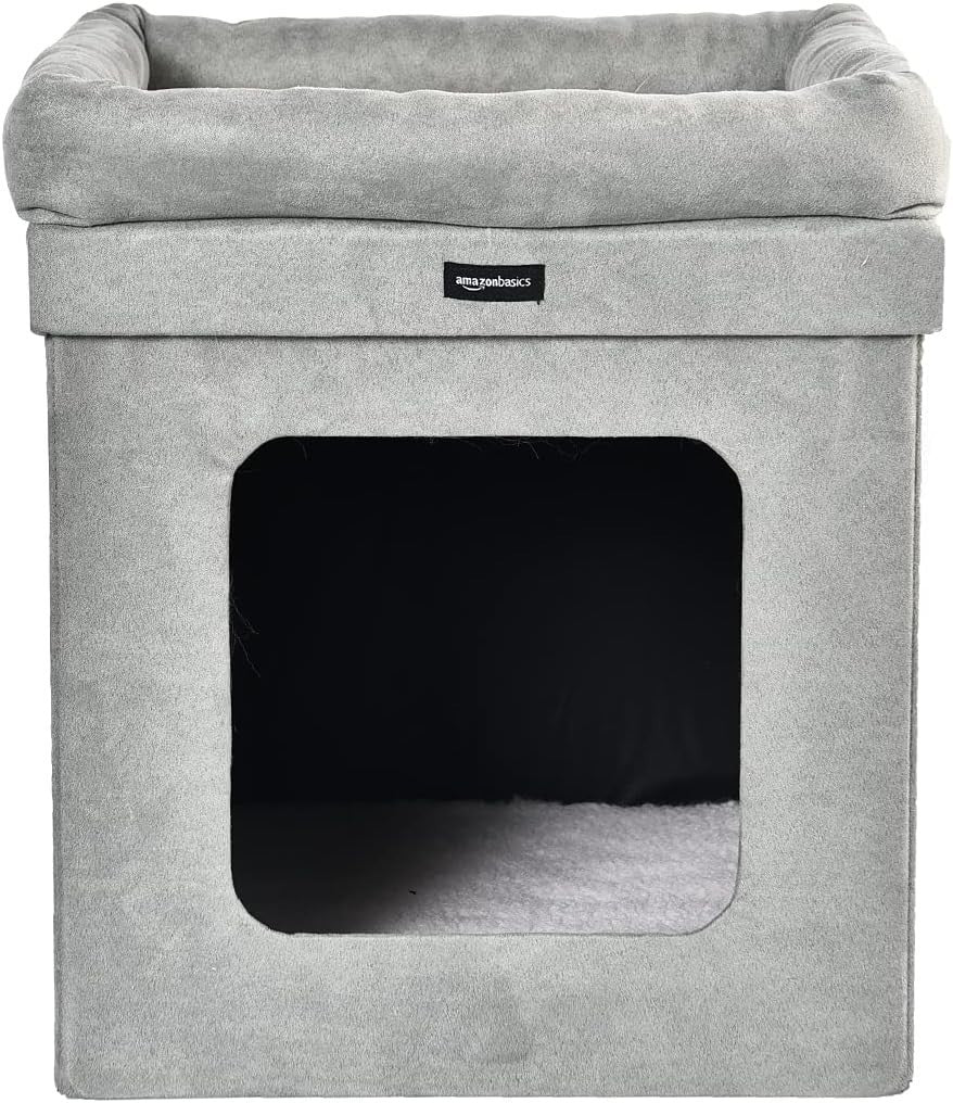 Collapsible Cat House Bed Indoor Cube Hideaway Soft Sherpa Pet Cave
