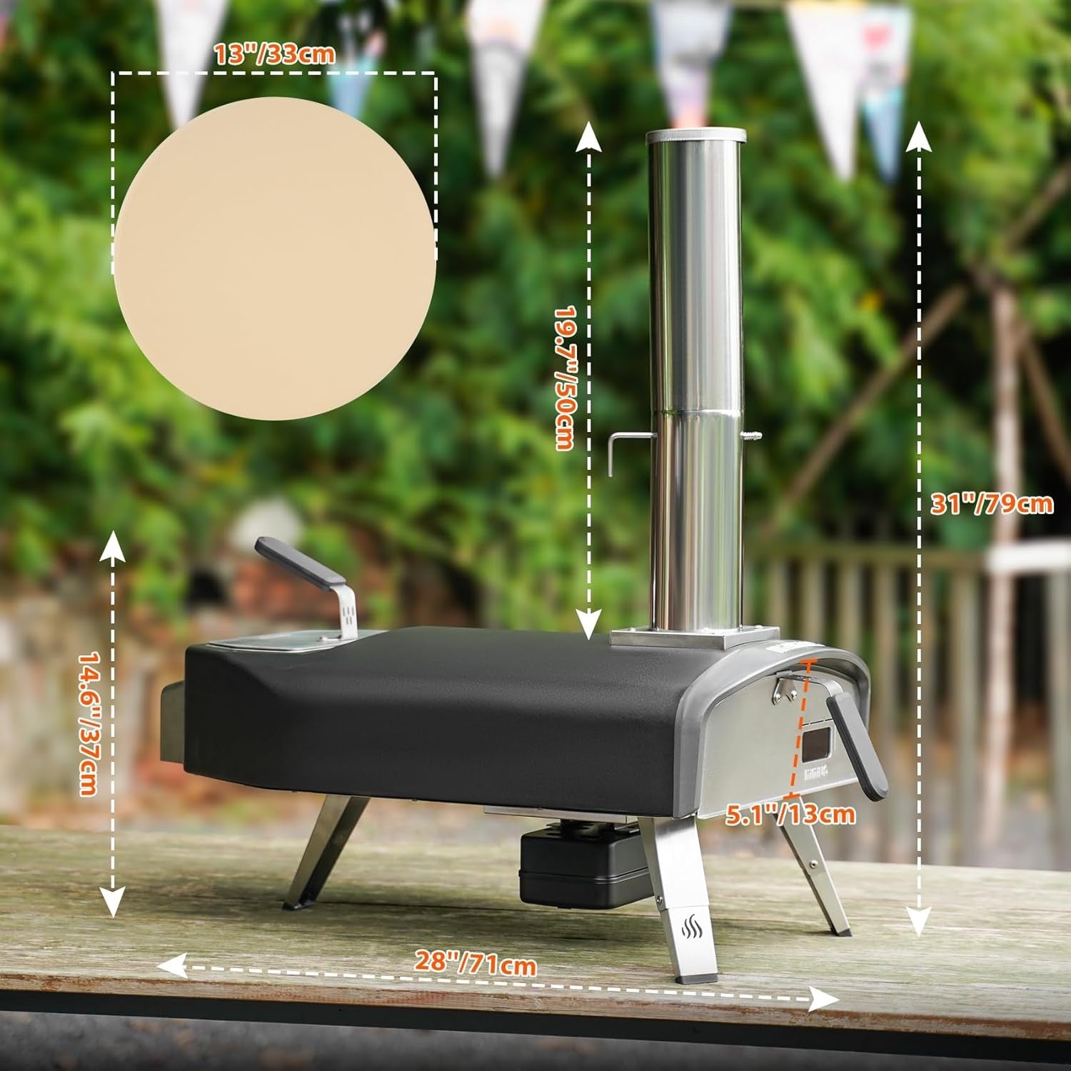 Outdoor Wood Charcoal Pizza Oven 500°C Auto Rotating Stone | Portable BBQ Grill
