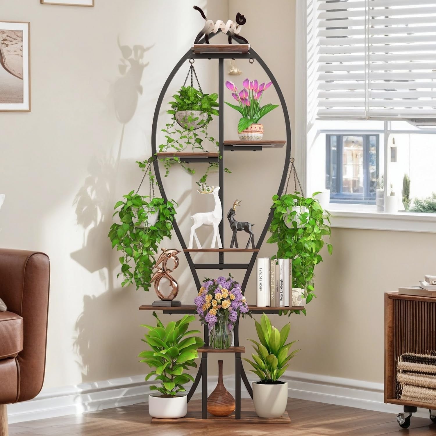 8 Tier Tall Metal Plant Stand with Grow Lights Indoor Garden Display Shelf
