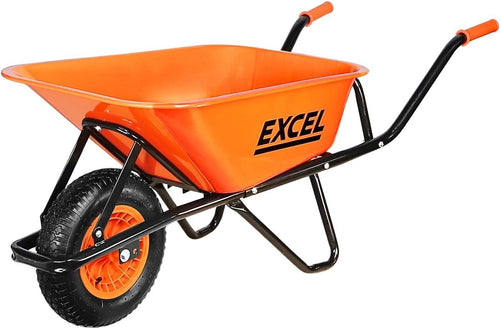 70L Orange Wheelbarrow – Galvanised Steel Frame Pneumatic Tyre 200kg Load