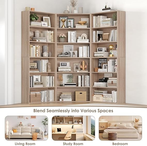 Oak 6-Tier Tall Bookshelf Freestanding Storage Unit Open Display Shelf