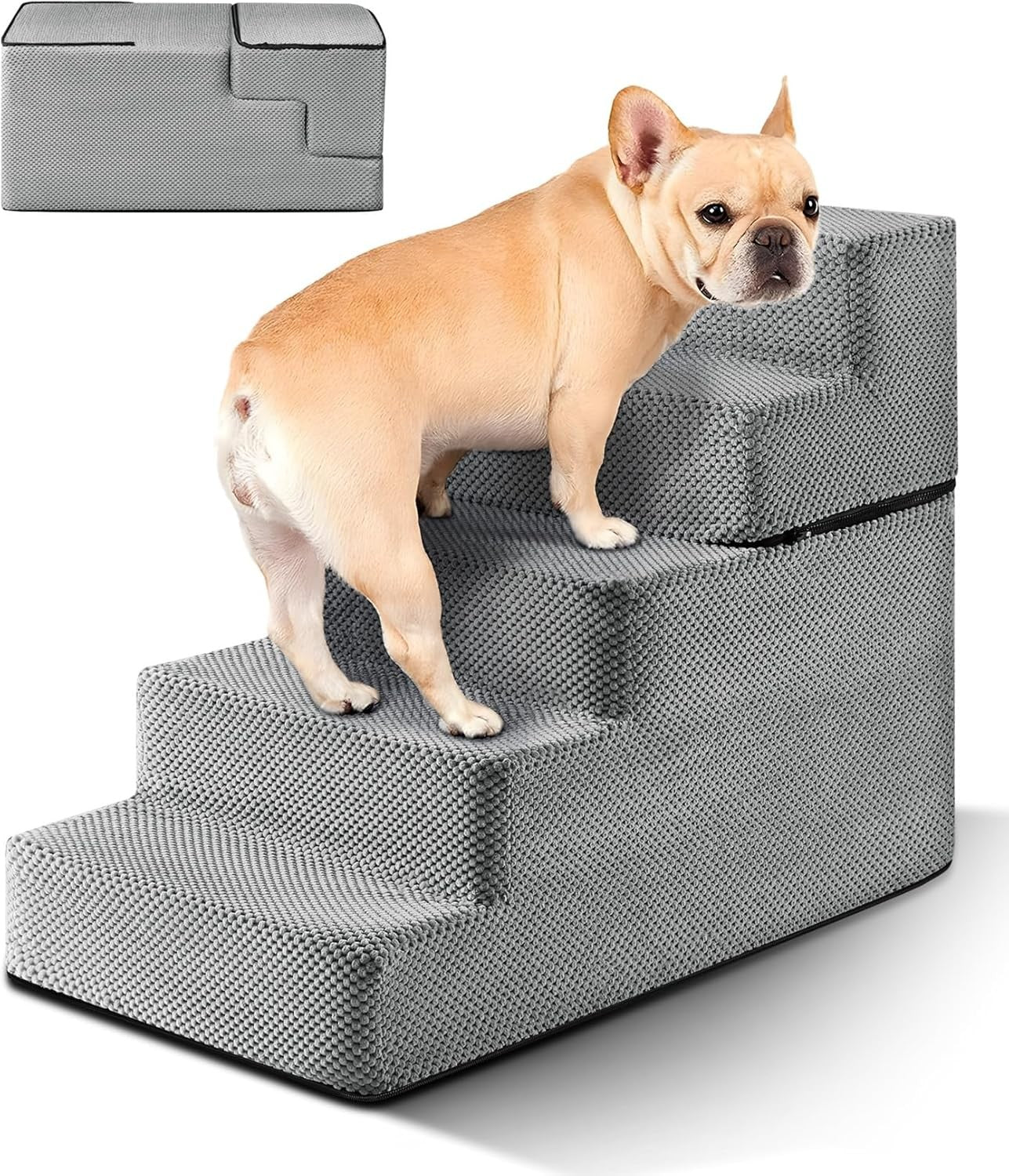 Grey 5 Step Dog Stairs Foldable Foam Pet Ramp 76x38x57cm