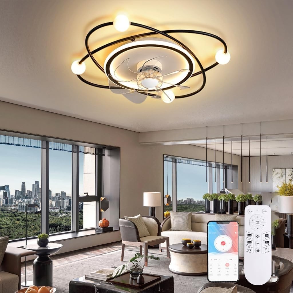 Modern 58CM Ceiling Fan with LED Light, Dimmable, Remote, 6-Speed, Timer
