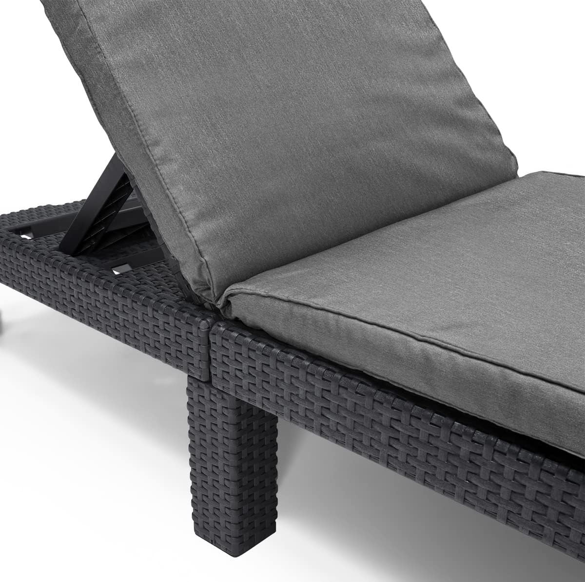 Rattan Effect Sun Lounger with Cushion Reclining Adjustable Garden Chair Grey