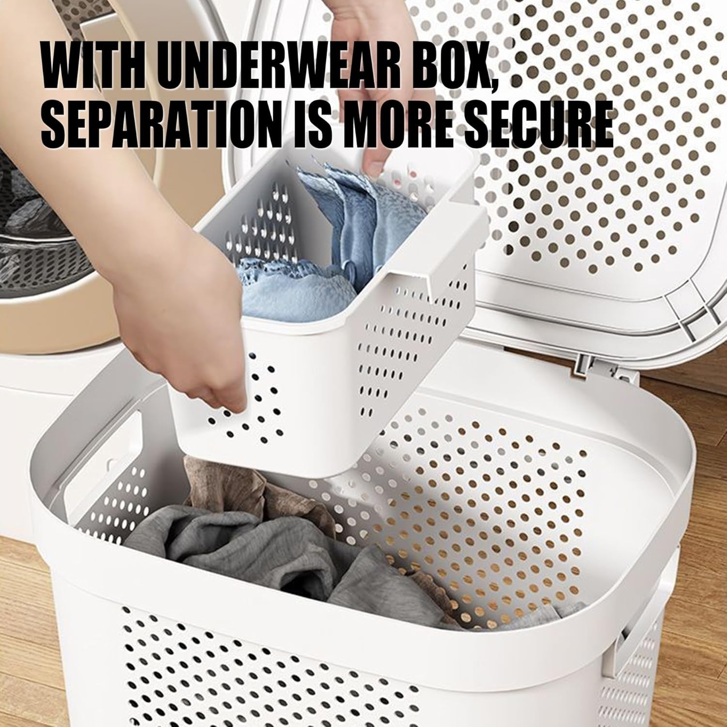 White Rolling Laundry Hamper with Lid & Handle | Ventilated Large Clothes Basket