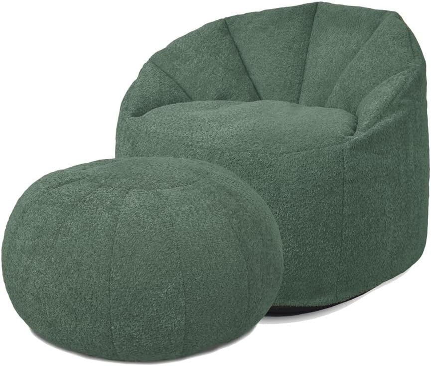 Snug Cinema Bean Bag Chair with Matching Pouffe | Soft Fabric Lounger Seat