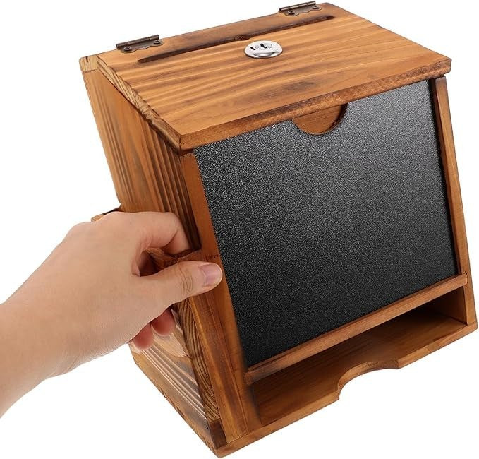 Locking Wall Mounted Wooden Suggestion Box – Secure Mail Ballot Donation Drop